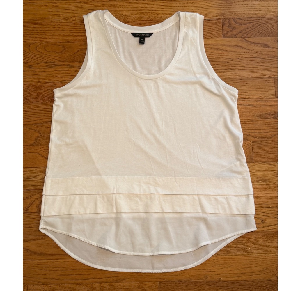 Banana Republic White Mixed Media Tiered Hem Tank Top Sleeveless Scoop Neck M